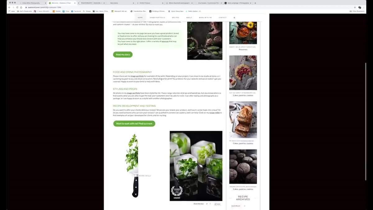 Website homepage leading with technique and process over photography results