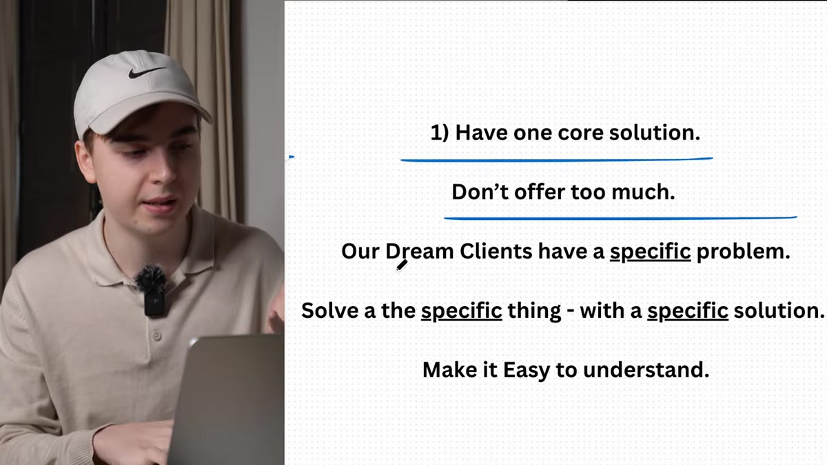 Presenter emphasizing &ldquo;specific solution to a specific person&rdquo;